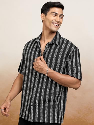 Image of Locomotive Men's Oversized Shirts | Striped | Half Sleeves | Cutaway Collar | Casual Shirts | Stylish Shirt