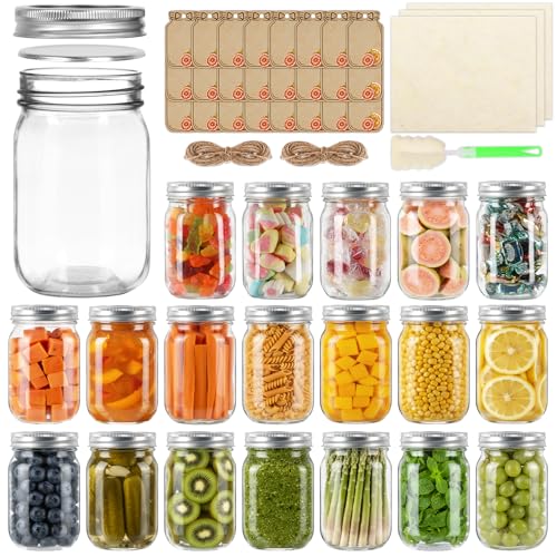 12 oz Mason Jars with Lids 20 Pack Clear Canning Jars for Food Storage