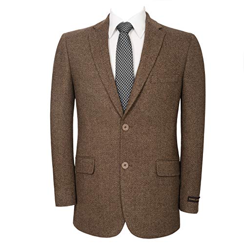 Men's Wool Blend Blazer Classic Fit Tweed Sport Coat Modern Winter Suit Jacket Brown Mix