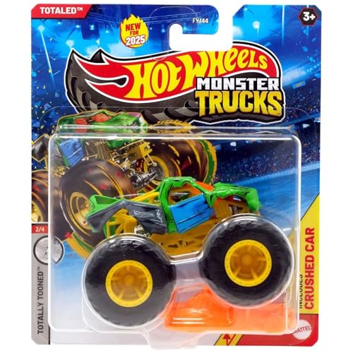 Hot Wheels Monster Trucks Totaled coche aplastado verde miniatura 1