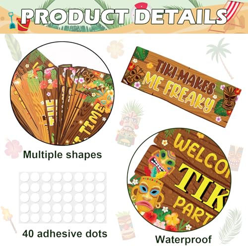 Image of Hooqict 20 Pieces Hawaiian Luau Party Decorations Welcome to Tiki Party Directional Sign for Outdoor Summer Tropical Hawaiian Luau Tiki Birthday Party Decorations Supplies