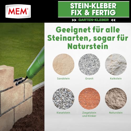 MEM Stein-Kleber Fix & Fertig, Hohe Anfangshaftung, schnelle Aushärtung und sehr hohe Endfestigkeit, Für alle Steinarten, Lösemittelfrei, 445 g Kartusche, Schwarz