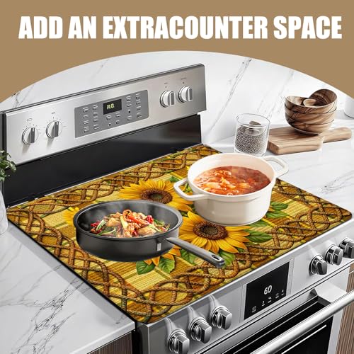 Image of Sunflower Stove Top Covers for Electric Stove, Electric Gas Stove Pad Heat Resistant Range Cooktop Protector for Home Decor Kitchen 28 inchx20 inch