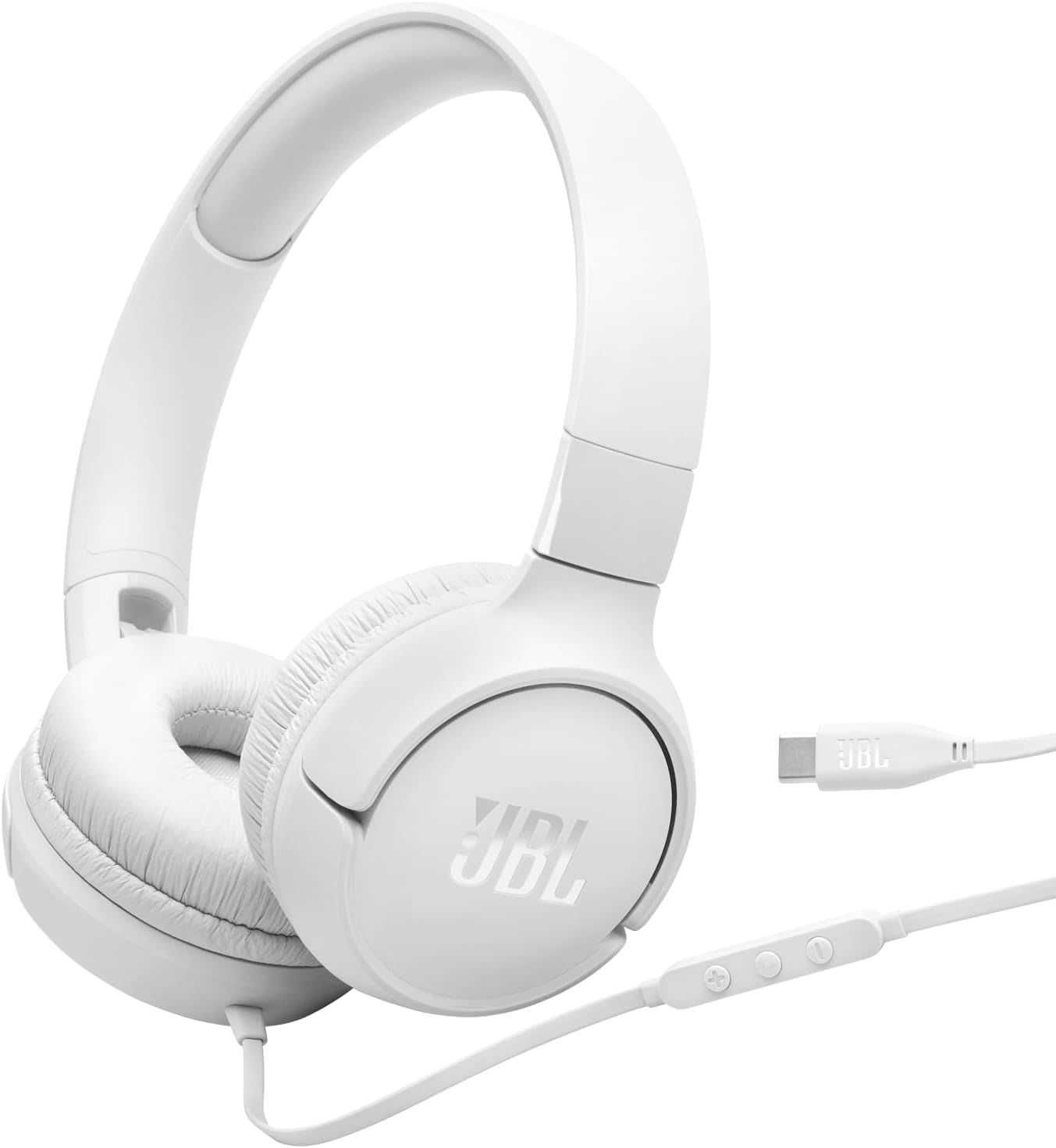 JBL Tune 520 C Comfort Fit Wired On Ear Headphones with Microphone, Pure Bass Sound, EQ Presets, USB-C Connectivity, Foldable Design and Tangle-Free Cable, White
