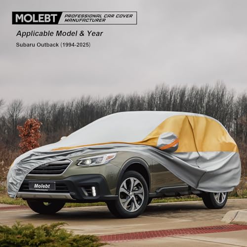 Image of Heavy Duty SUV Car Cover Custom Fit Subaru Outback (1994-2025), Car Covers for Automobiles Waterproof All Weather, Outdoor Full Exterior Covers with Zipper and Cotton Lining. Gray
