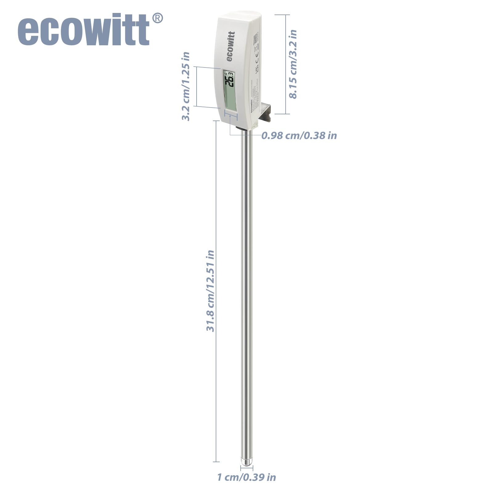 ECOWITT WN34 Waterdichte digitale watertemperatuursensor met lcd-display, sensor van 10 meter voor zwembad, whirlpool, spa, badwater, vijver