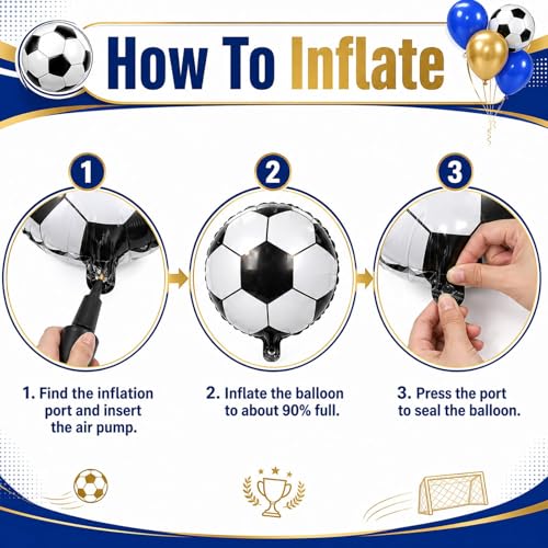 Image of Soccer Balloons, 12 Inch Navy Blue Gold and White Football Theme Balloons with 4D Foil Football Balloon for Boy Kid Soccer Sports Birthday Graduation Baby Shower Party Decorations