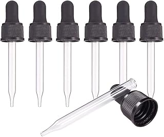 PH PandaHall Set of 12, Glass Eye Droppers for Essential Oil 30ml (1 Ounce) Pressure Rotating Cover Oil Droppers Pipettes Roller Tops for Essential Oil Bottles