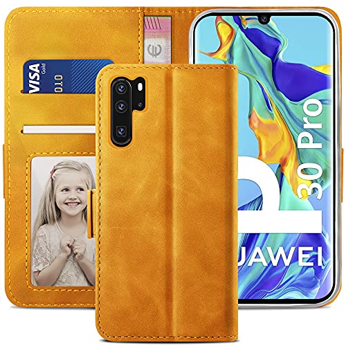Coque pour Huawei P30 Pro New Edition avec fentes pour cartes et housse cuir PU orange YATWIN