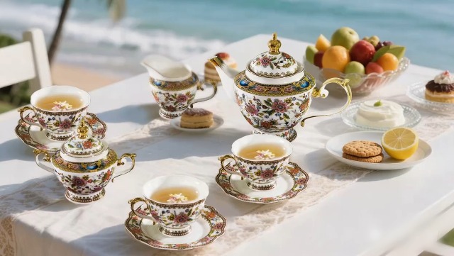 ACMLIFE Fine Bone China Tea Set for 4, English Vintage Tea