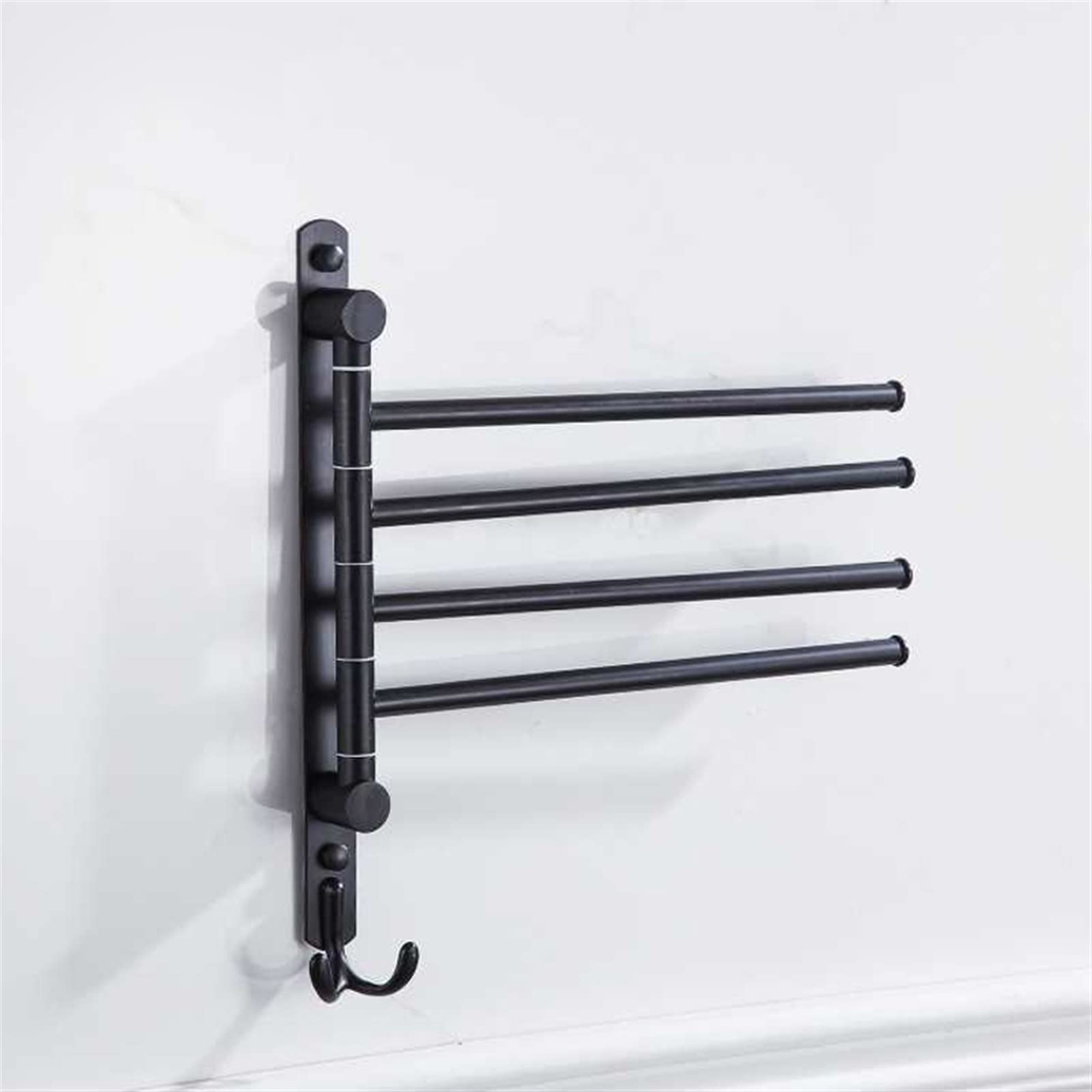 Porte-serviettes mural noir réglable en laiton avec crochets pour salle de bain