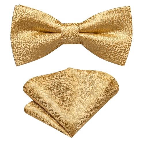 Image of Hi-Tie Bow Ties for Men Pre-Tied Pocket Square with Cufflinks Mens Bowtie Sets for Wedding Formal Party