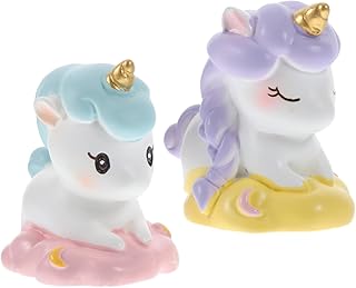 LIOOBO ミニ樹脂製マイクロオーナメント 2個 ミニ漫画風ユニコーンフィギュア 家庭用インテリア飾り ドールハウスおよび庭園装飾用