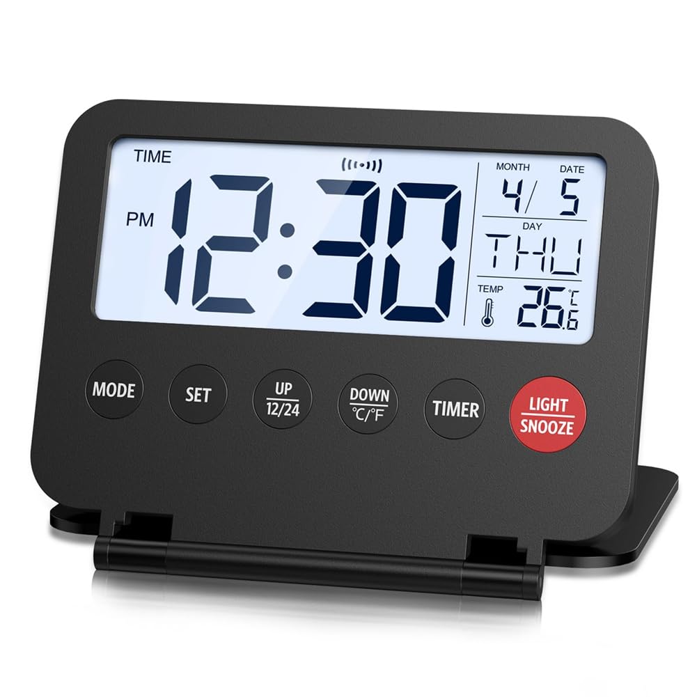 CTRLZS Travel Alarm Clock Small Foldable Travel Alarm Clock Battery Operated Desk Clock Battery Operated Black