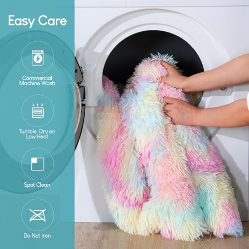 Image of Cottonblue Weighted Blanket 15lbs Queen Size, Soft Faux Fur Sherpa Blanket, Reversible Fluffy Fleece Reverse Blankets, Warm and Cozy Rainbow Throw Decorative for Bedroom Sofa Floor, 60 inchx80 inch
