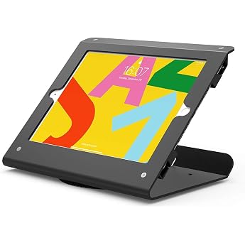 Retail Tablet Stand Compatible with 10.2 Inch iPad 9th 8th 7th Generation Business Desktop POS Stand Anti-Theft Kiosk Countertop Holder 360  Rotating Base Metal Black