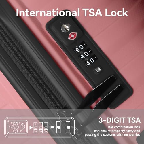 3-Piece Hardside Luggage Set,PP Material, 20/24/28 Inch Suitcases with TSA Lock, Telescoping Handle, Spinner Wheels (Peach Pink)4