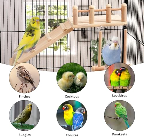 Image of FrgKbTm Wooden Parrot Bird Perch Platform with Climbing Ladder,Parrot Play Stand Bird Swing Bridge Chewing Toys for Parakeet Cockatiel Conure Lovebirds (Bird Swing Set 2)