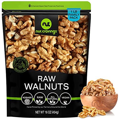 Raw Walnuts Halves & Pieces - Shelled, Superior to Organic, (16oz - 1 LB) Packed Fresh in Resealable Bag - Nut Trail Mix Snack - Healthy Protein Food, All Natural, Keto, Vegan, Kosher
