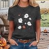 Halloween Tee Shirts for Women, Crewneck Ghost Print Halloween Short Sleeve Tee, Trendy Basic Tops Holiday Dark Gray XXL #1