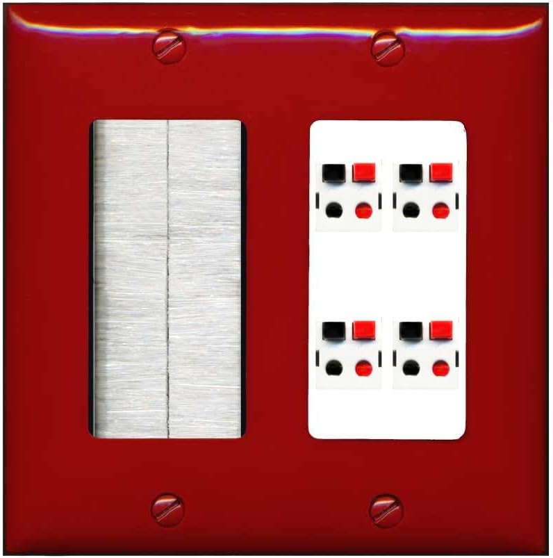 RiteAV 4 Port Speaker Wire Plug Jack Wall Plate - Brush [Red/White]