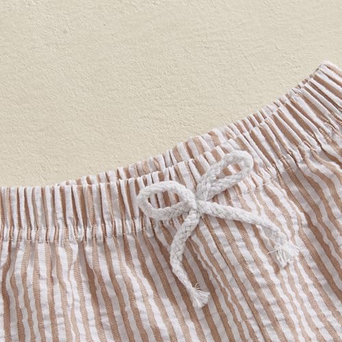 Toddler Boy Girl Seersucker Shorts Golf Cart/Tractor/Football/Baseball Embroidery Boxer Shorts Striped Linen Bottoms4