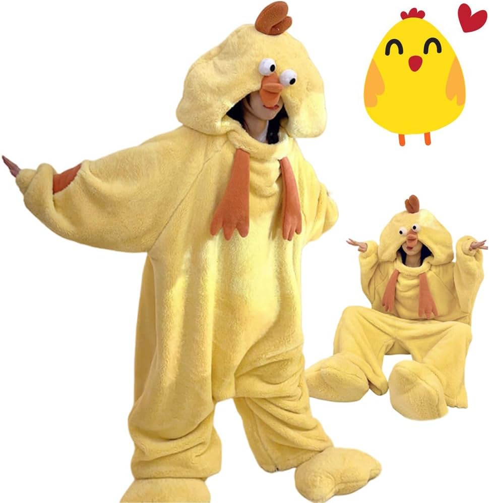Chicken Blanket Onesie Soft Flannel Wearable Blanket Hoodie Cartoon Animals Chicken Sleeping Bag Chicken Costume Blanket