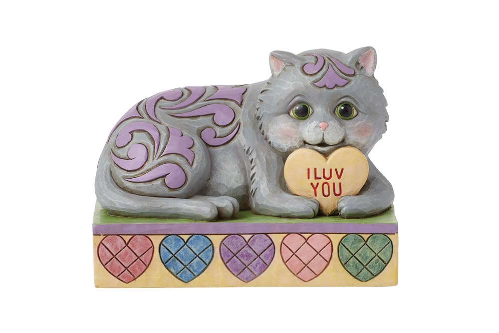Figurine de chat avec message d'amour Jim Shore Sweethearts Candies pour réchauffer les cœurs