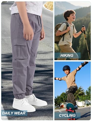 Image of NATUST Boys Cargo Joggers Drawstring Jogging Pants Kids Elastic Waist Trousers 5-14 Years