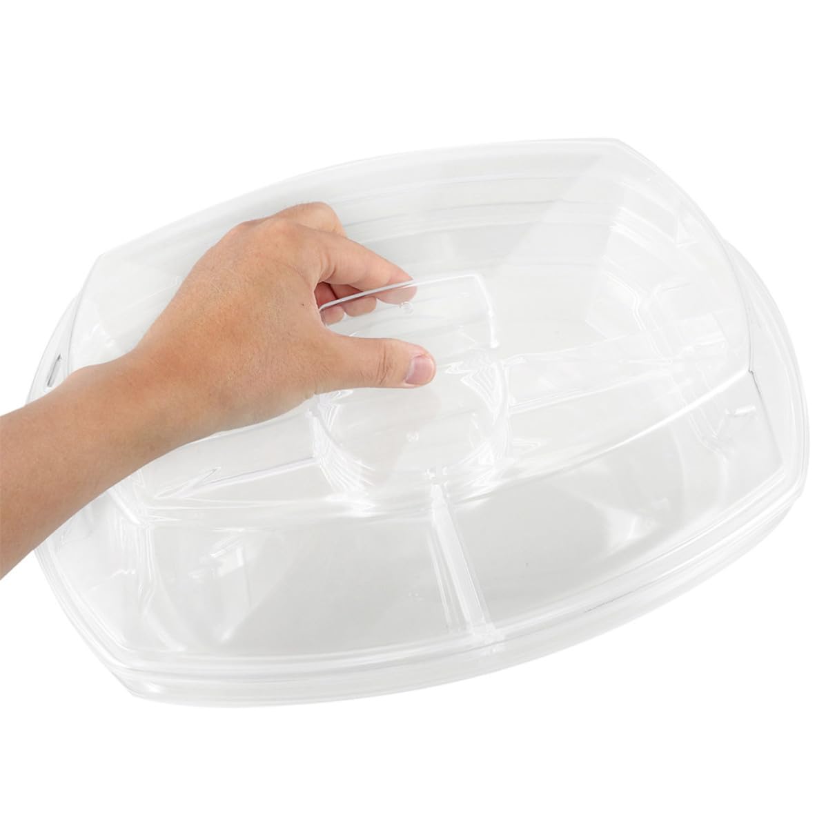 Plateau de Service Réfrigéré en Plastique avec Couvercle et 4 Compartiments, Facile à Nettoyer, pour Fruits et Snacks Lors de Toutes Occasions