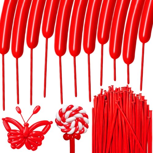 Image of 100Pcs Red 260 Balloons, Long Balloon for Tying Balloon Arch, Long Skinny Balloons for Twisting Ballons Animal balloons Birthday Party Wedding Festival Decorations