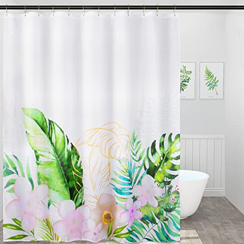 Carttiya Cortina de Ducha Poliéster Original,Cortina de Baño Impermeable Resistente al Moho,Cortina Bañera Lavable con Estampado de Planta 180 x 180 cm con 12 Ganchos de Metal Antioxidantes