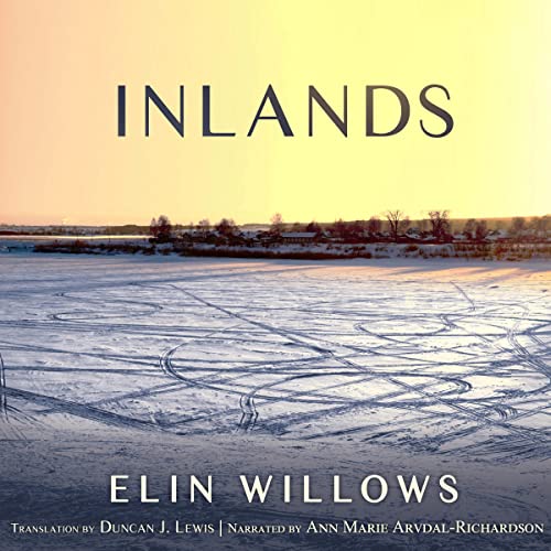 Inlands audiobook cover depicting a frozen lake at sunset