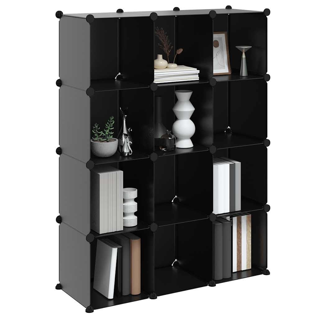 12 estantes cúbicos color negro impermeable PP/acero 94,5 x 31,5 x 123 cm zapatero modular 10 kg/caja pasillo salón oficina