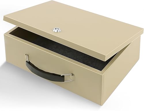 Miniatura 11 de Dalmbox Caja de seguridad portátil contra incendios con cerradura de llave, caja de metal resistente al fuego para documentos, caja de BLOQUEO DE