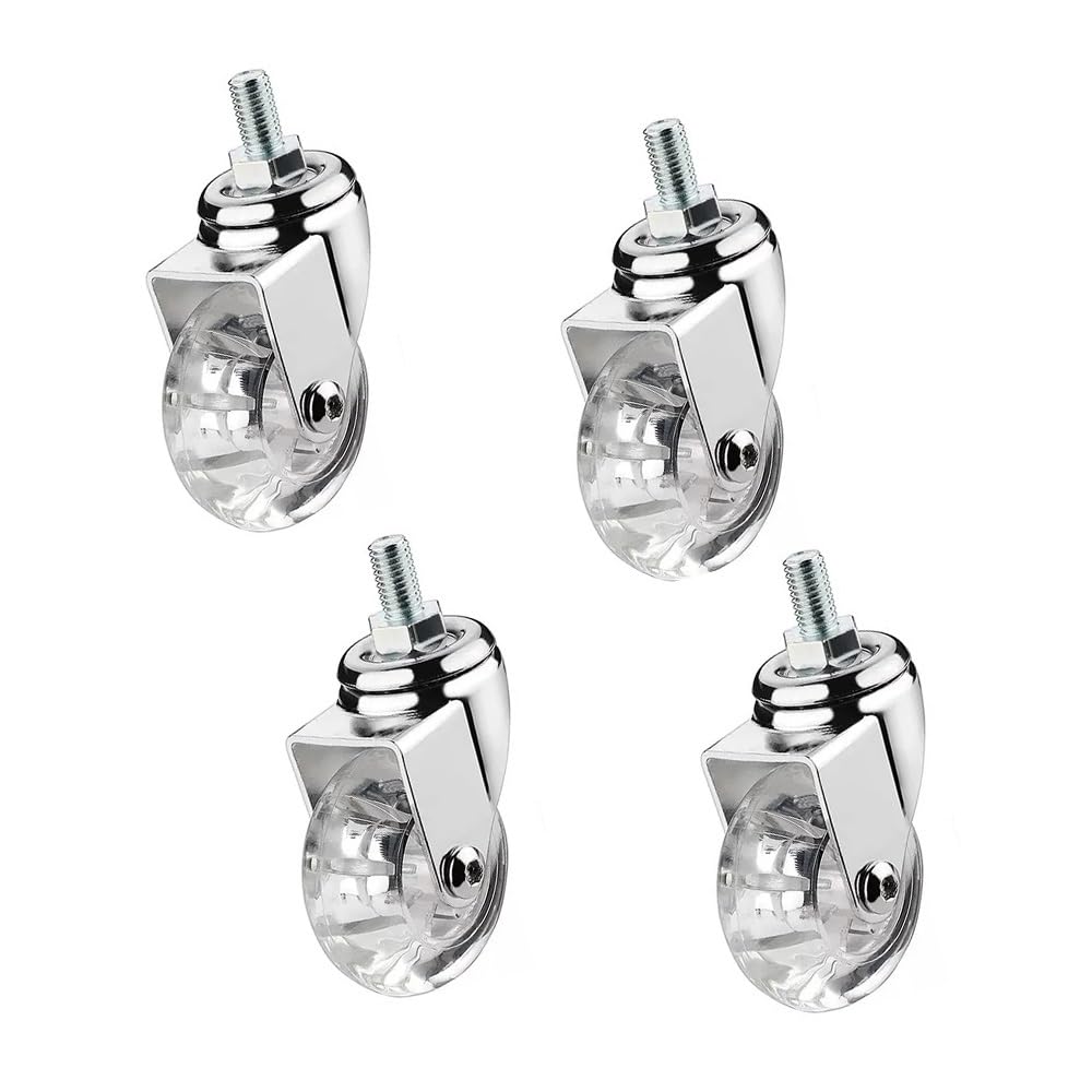 IMUNKT Clear Casters M8/M10 Threaded Stem, 1.5/2in Swivel Furniture Caster, No Noise Locking Casters, Transparent Polyurethane, Small Cart Casterss(4swivel,1.5in-M10)