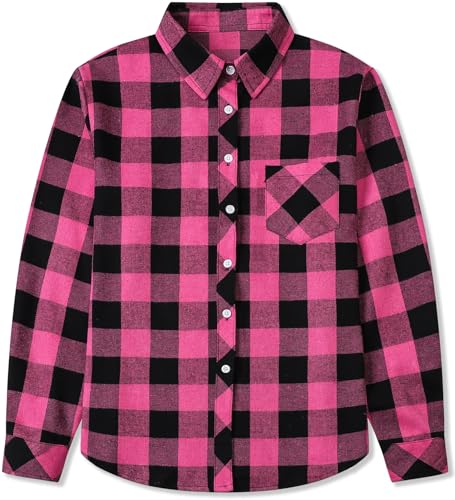 Image of SANGTREE Women and Girls Long Sleeve Flannel Casual Button Down Plaid Shirt