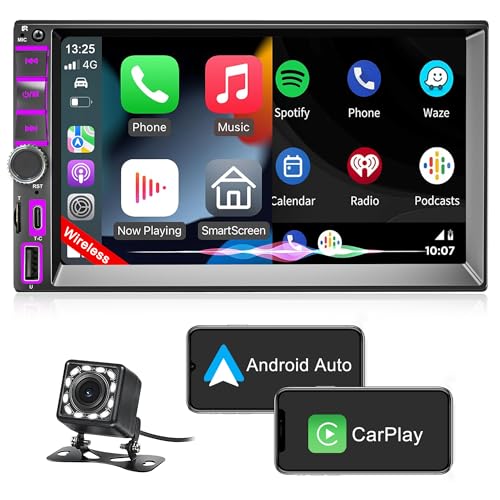 DYWSWINN Radio doble DIN con inalámbrico Carplay inalámbrico Android Auto Radio con pantalla, 7 pulgadas Car Play Auto Radio 2 din Touch Display Bluetooth, GPS Navi, AM/FM/RDS, TF, SWC, cámara trasera