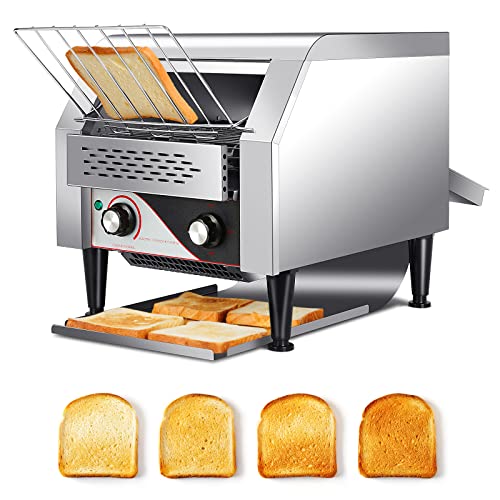 Commercial conveyor toaster 300 slices/hour, 10.4in opening width conveyor toaster For Bread Bagel Breakfast Food, 2200W heavy duty stainless steel toaster for Cafes, Buffets, Restaurants, and Coffee.