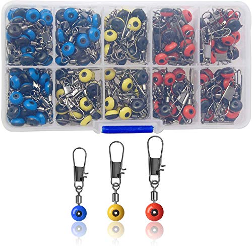 Fishing Line Sinker Slides 150pcs Hook Shank Clip Swivels Snaps Connector for Freshwater Saltwater Small Fishing Accessories Kit with Tackle Box