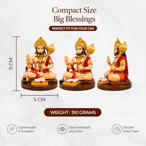 Image of UNOVATE Hanuman Idol for Car Dashboard, Home, Office Desk - Hanuman Murti for Pooja, Temple Showpiece, Decoration, Festivals and Gifting(with Double Sided Tape, Multi Color)