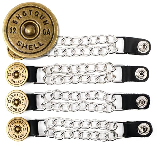 Hot Leathers VXC1034-SET 12 Gauge Shell Medallion Vest Extender - Double Chrome Chains Genuine Leather 6.5 Extension 4-PCS-Silver-PCS