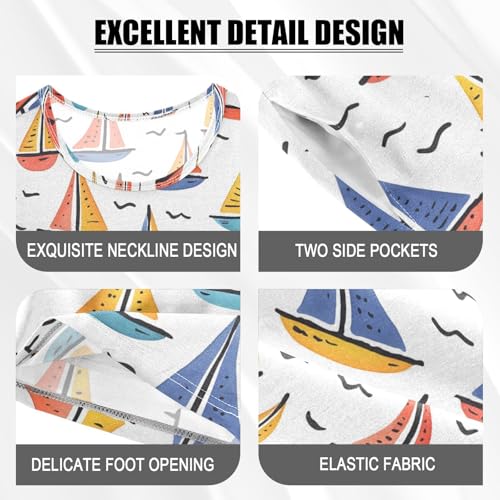 ALAZA Boat Cartoon Pajamas Short Sleeve 2 Piece Sleepwear Top and Bottom Pajama Set Unisex4