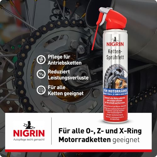 NIGRIN Keramik, Ketten-Sprühfett, 400 ml, vollsynthetisch, schützt vor Verschleiß, minimiert Leistungsverluste