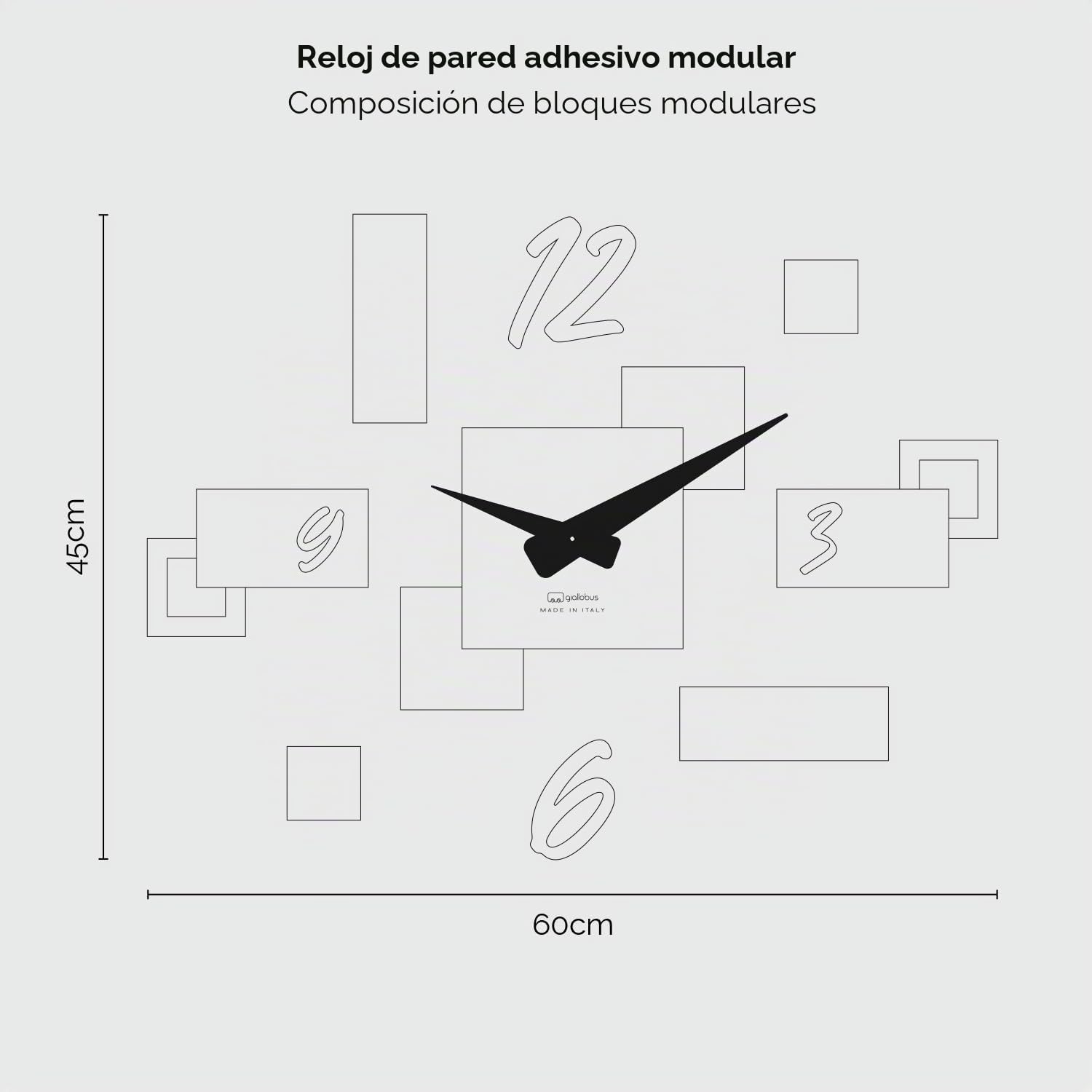 Giallobus - Reloj Geotime - Stone - Madera de MDF - Geotime - 09S_Drift - Reloj de Pared Moderno - Números Adhesivos 3D - Construcción Modular