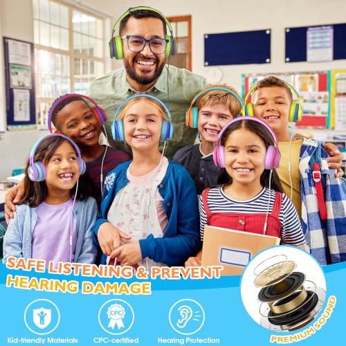 Image of AILIHEN Classroom Headphones Bulk 10 Pack with Microphone - C8 On-Ear Wired Kids Headphones for School with 3.5mm Jack for Library Online Learning (Multicolor)