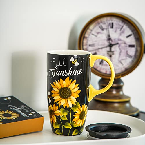 Topadorn Ceramic Mug with Lid and Gift Box Sunflower Latte Mug Coffee Cup,17oz. Sunshine, Medium - Image 2
