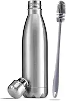 Garrafa Térmica Aço Inox água Gelada Anti Vazamento 1 Litro de Dupla Camada com Tampa Rosqueável + Escova Silicone para Limpeza (1 Litro)