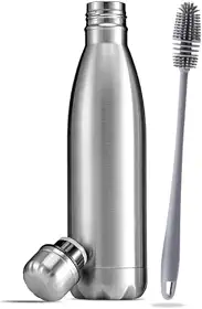 Garrafa Térmica Aço Inox água Gelada Anti Vazamento 1 Litro de Dupla Camada com Tampa Rosqueável + Escova Silicone para Limpeza (1 Litro)