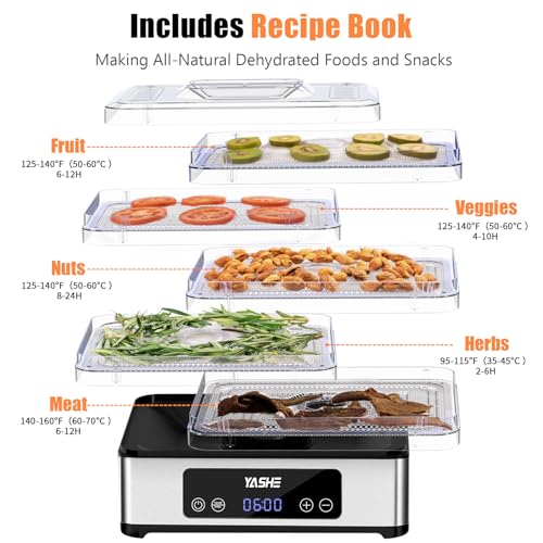 YASHE Dörrautomat mit Edelstahlgitter, 5-lagiger Dörrgerät, 400W Dehydrator mit Timer für Fleisch, Obst, Gemüse, Kräuter und Hundesnacks – Bild 6